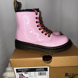 Dr. Martens Dark Pink Boots with Rainbow Laces